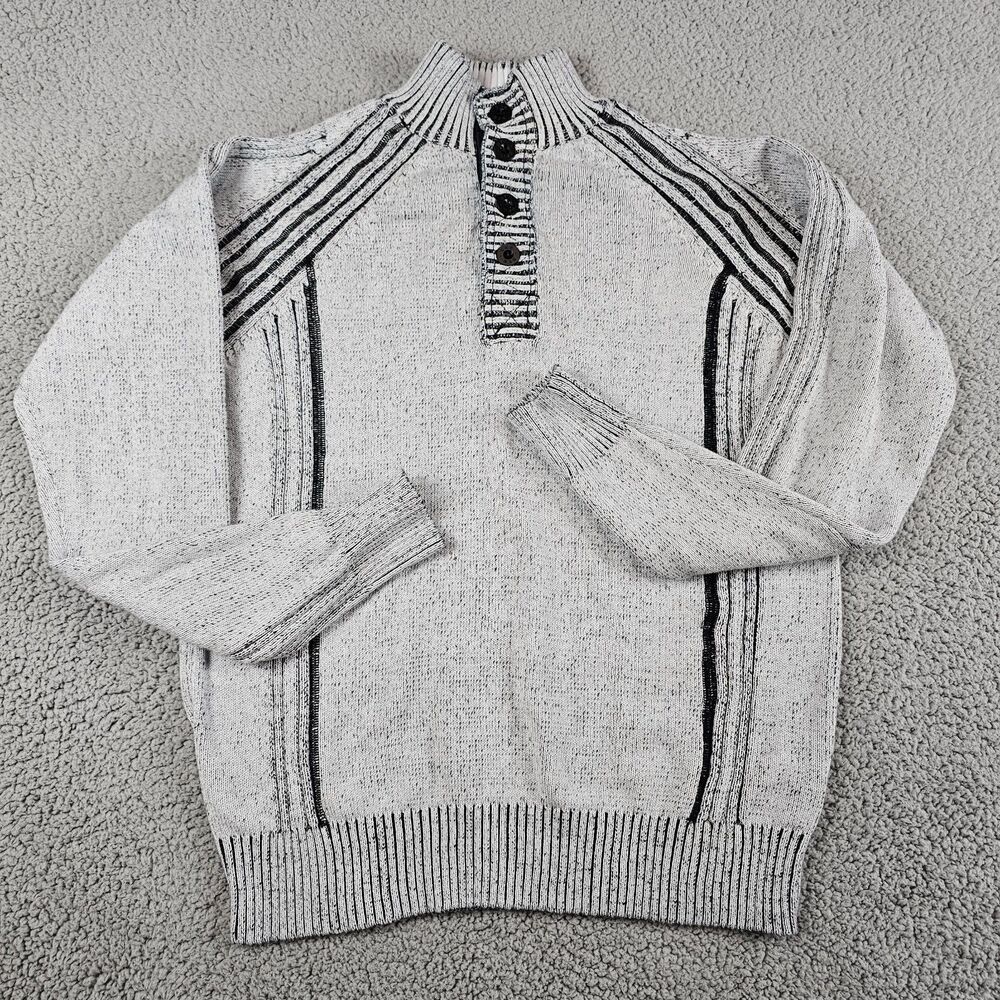 BKE Buckle Henley Sweater Mens Medium Gray Mock Neck Pullover Raglan 1/4 Button